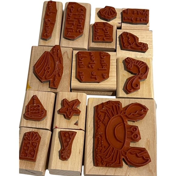 Stampin Up! Crab & Company Rubber Stamp Set Of 12 Wood-Mounted Stamps - Picture 2 of 3